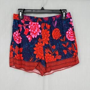Ett Twa Anthropologie Shorts Womens XS Red Floral Cottagecore Boho Pockets Blue